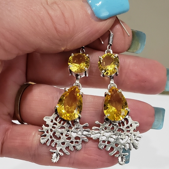 Beautiful Handmade Citrine Gemstone 925 Drop Dangle Earrings - Picture 11 of 11